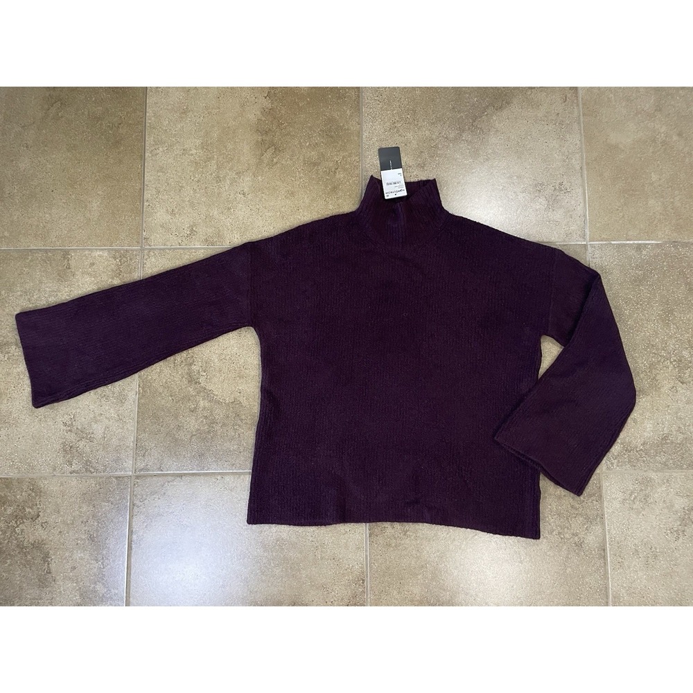 French Connection Womens S Burgundy Mock Neck Bell Sleeve Textured Knit Sweater